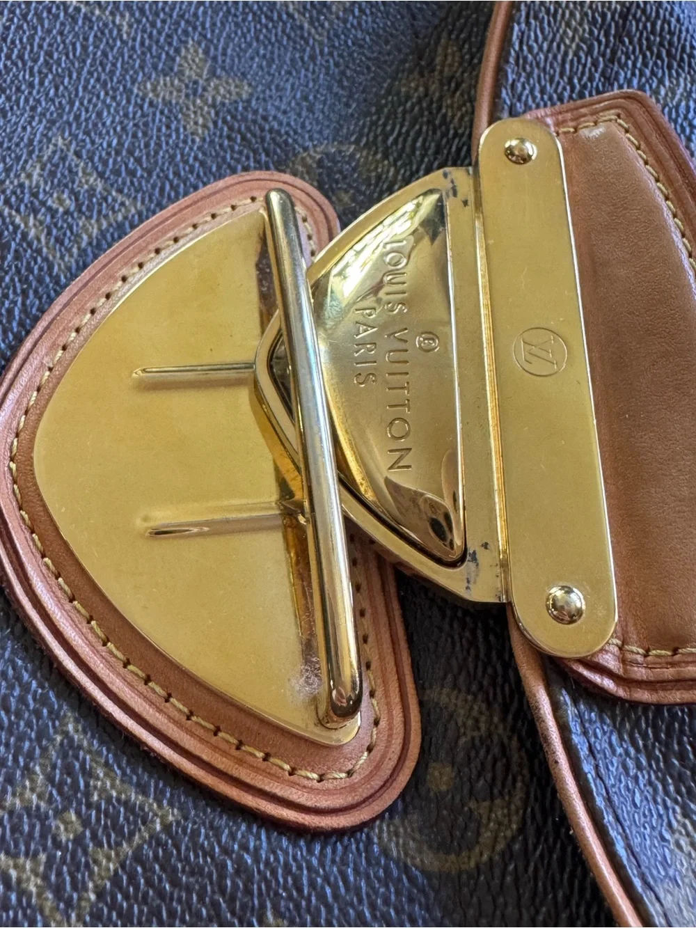 Louis Vuitton Monogram Canvas Shoulder Bag with Gold-Tone Clasp